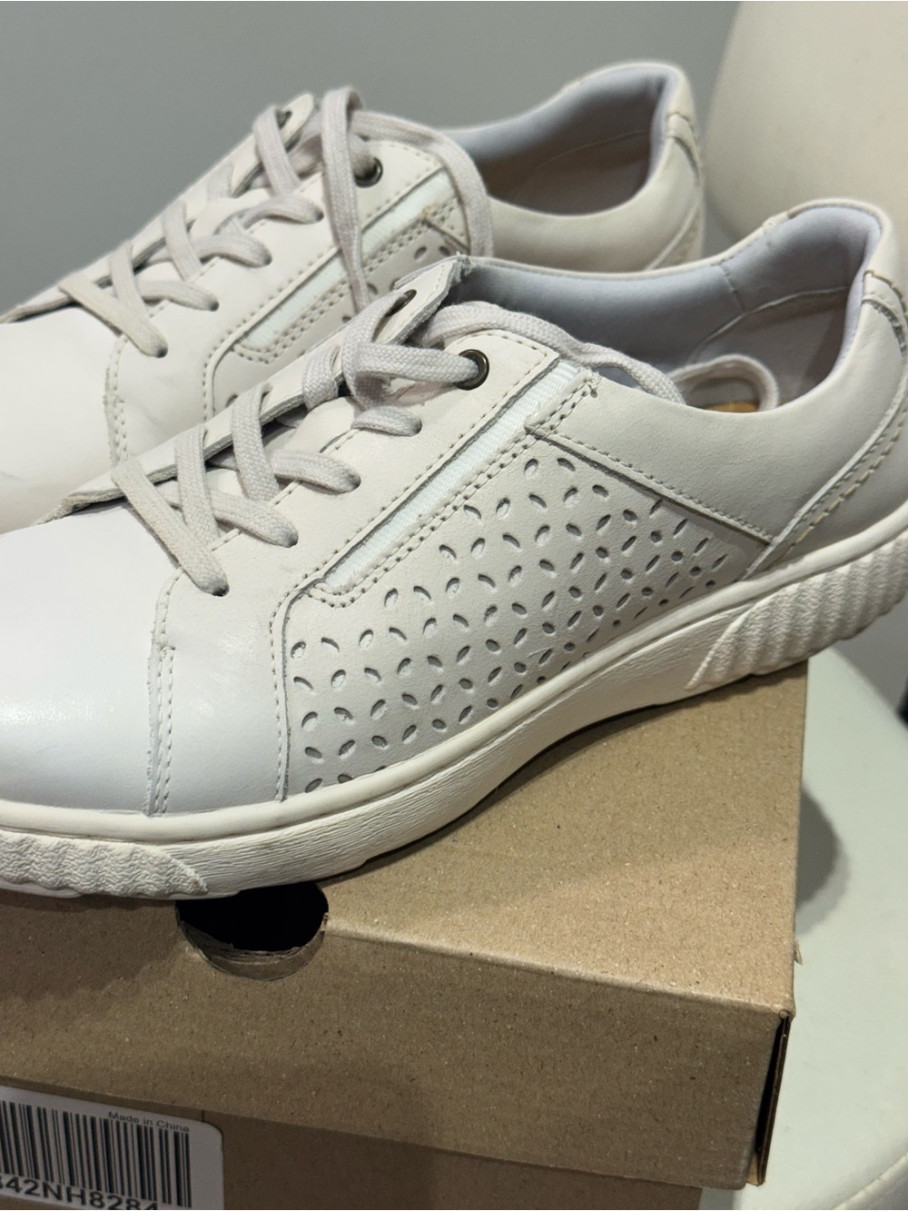 Clarks White Perforated Leather Lace-Up Sneakers